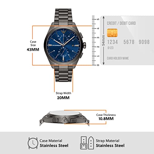 Image of Emporio Armani Mens 43 mm Blue Dial Stainless Steel Chronograph Watch - AR11481