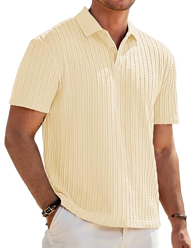 Image of JMIERR Mens Casual Polo Shirt Summer Short Sleeve Vacation Button Beach Knit Stretchy Golf Shirts