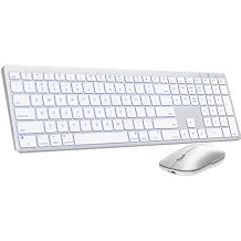 SABLUTE Bluetooth Keyboard and Mouse for Mac 7-Color Backlit, Multi-Device, Rechargeable, KMA1pro Full-Size Wireless Keyboard Mouse Combo with Quiet Scissor-Switch Keys for Mac Silver White