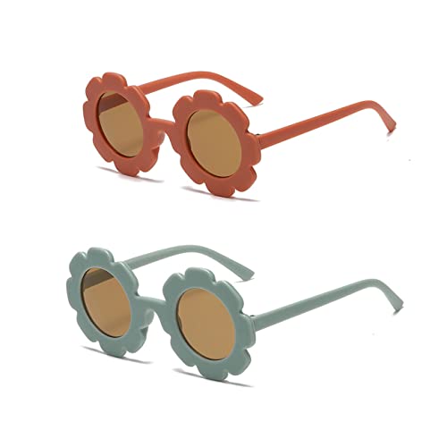 Zueauns Kinder Sonnenbrille Süß Runde Sonnenbrille Blumen Geformt Brille Rave Party Dress up Brille Kunst Fotorequisiten für Kinder Alter 2-8, für Mädchen, Jungen, Kinder 2 Stück Cover