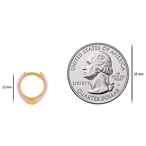 14K Gold Plated Sterling Silver Enamel Color Huggie Hoop Earrings For Women – Light Pink Enamel #TOP4