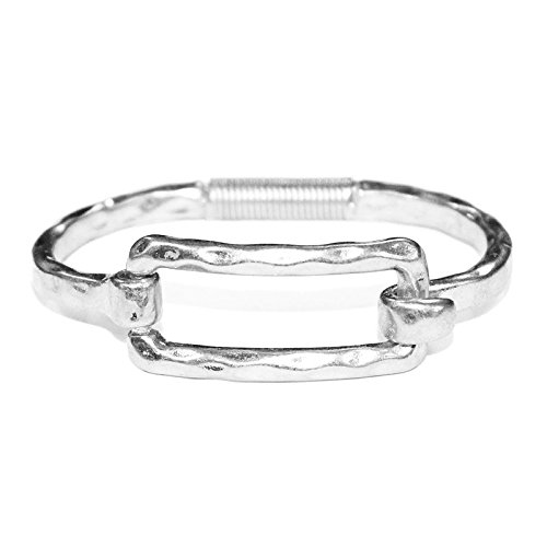 POMINA Boho Fashion Bangle Gold Cuff Bracelet Geometric Shape Tension Bangle Hammered Metal Bracelet for Women Teen Girls (Square Silver)