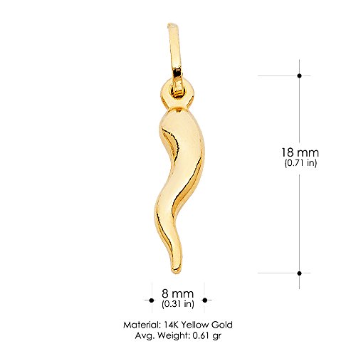 Ioka - 14K Yellow Gold Cornicello Italian Horn Charm Tiny Size Good Luck Pendant For Necklace or Chain2