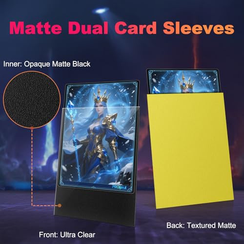 Image of 200 Pack Card Sleeves, Matte Dual Trading Card Sleeves with Opaque Back & Smooth Shuffle, Tear Resistant Card Protectors for MTG, TCG and Game Cards (Lightning Yellow)