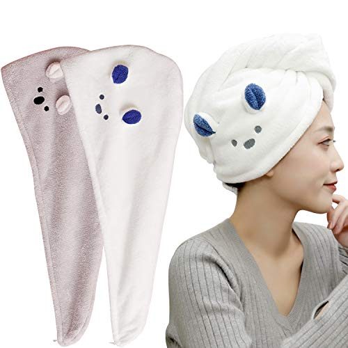 2Pack Lovely Microfiber Hair Towel Wrap, Magic Instant Quick Drying, Anti Frizz Curly