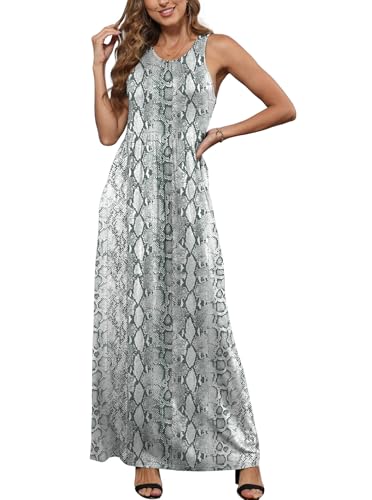 Image of EUOVMY Women's Sleeveless Dress Casual Plain Loose Summer Long Maxi Dresses with Pockets