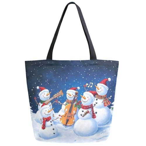 Snowmen Play Christmas Song Extra Large Canvas Gym Shoulder Tote,Durable Daily Reusable Top Handle Bag for Mens Womens Yoga Weekender Picnic Beach Travel Market Shopping