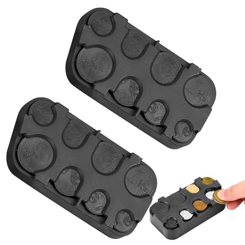 2 Stück münzbox für kleingeld, Euro-Münzsammler Mit Schnell-Fixierung (Kleingeldbox),Münzbox,Münzhalter Münzsortierer,Kleingeld Sortierer Für Auto,Taxi,8 Fächer Von 2 Euro Bis 1 Cent(Schwarz)