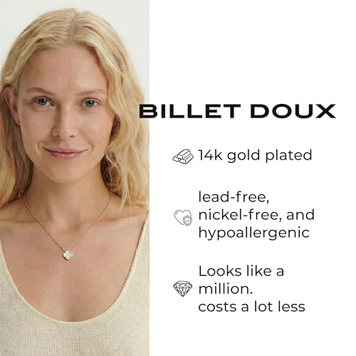 Image of Billet-doux 14k Gold-Plated Clover Necklace for Women, Sparkling Four-Leaf Shiny Clover Pendant with Dazzling Pave CZ Halo, Adjustable Size, Trendy Jewelry Gifts Perfect for Her