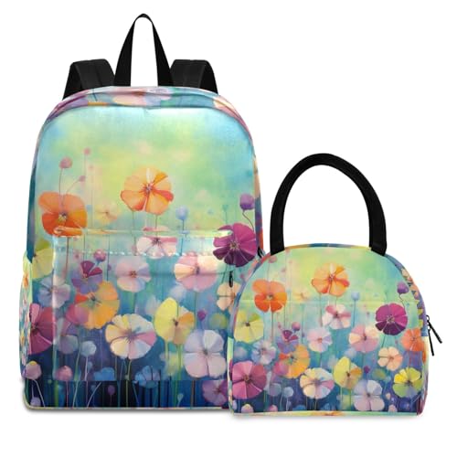 Cartables isothermes filles anti-pluie avec boîte déjeuner | Sacs à livres robustes fleurs