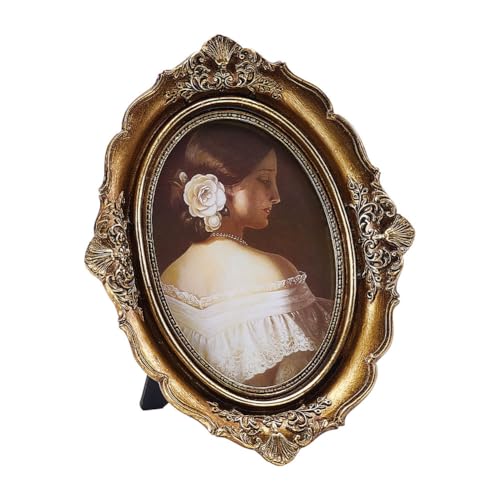 NBEADS Vintage Picture Frame, Oval Carved Photo Frame with Paper Card for Tabletop and Wall Display, Gold, 21x16.5x2.55cm