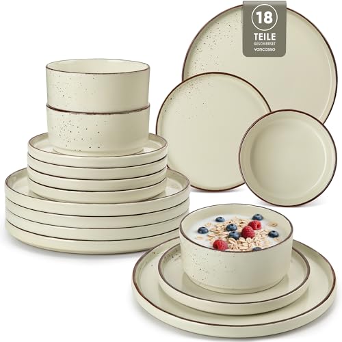 Geschirrset 6 Personen, vancasso NAVIA 18-tlg Hochwertiges Steingut...
