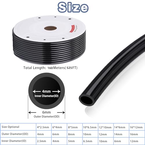 VerRich Pneumatic Tubing Pipe Pu Hose,Transparent Black 6mm OD x 4mm ID 525 FT(160 Meters) PU Air Hose Line Tube for Air Compressor Transfer - Thumbnail 2