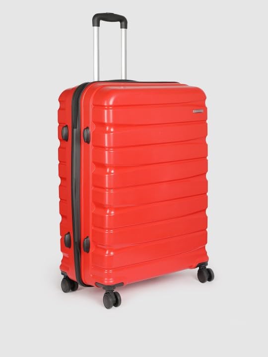 Image of Teakwood Small-Medium-Large 8 Wheels Trolley Bag, Hard Cabin with Zipper Closure, Adjustable Push Button & Cross Side Strap, TSA Lock System 360 Degree (Set of 3, Red)