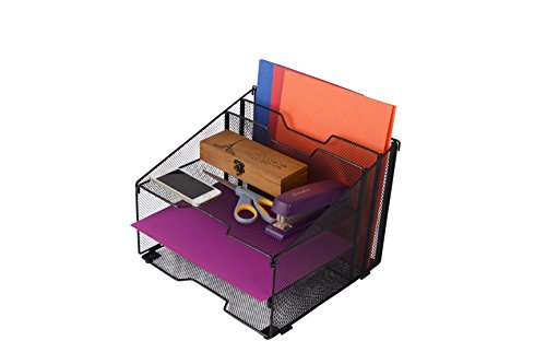 5-Compartment Metal Mesh Desktop File Sorter Desk Tray Organizer Black