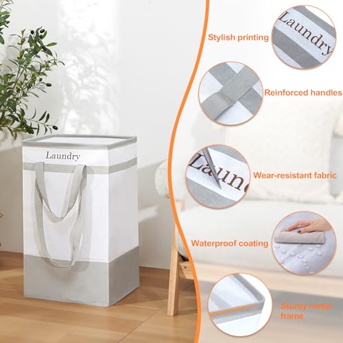 FairyHaus Laundry Basket 78L, 2Pack Laundry Hamper with Easy Carry Handles, Collapsible Laundry Baskets Hampers for Bathroom Clothes Storage Grey - image 7