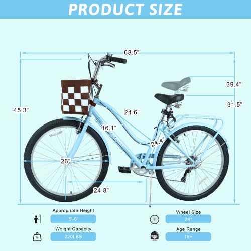 26 Inch 7-Speed City Commuter Bike with Lock & Detachable Basket High-Tensile Steel Frame, Lightweight Alloy Wheels & V-Brakes for Urban Riding