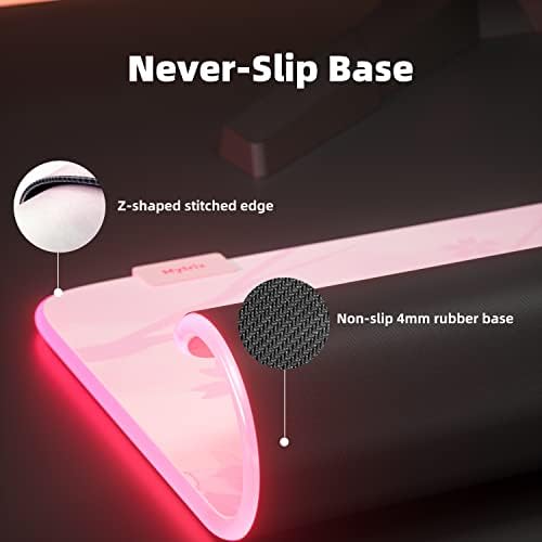 Pink Large RGB LED Gaming Mouse Pad Mat - 14 Modes Glow, Large Gaming Mousepad, Waterproof Rubber Non-Slip Mat, Extended Big Keyboard and Mouse Pad Mat for PC, Laptop, Desk Cover XXL 800×300×4mm