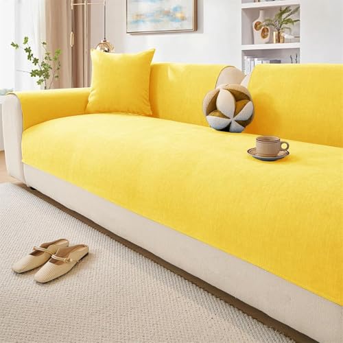 Genérico Funda de Sofá de Chenilla,Manta para Sofá Funda Sofa Chaise Long 1 2 3 314 Plazas Protector Cubre Sofa para Sofás en U/L Seccional Protector de Muebles para Sala de Estar,Yellow,70x150cm