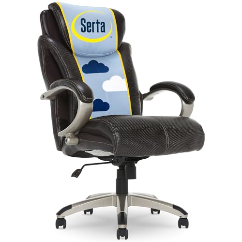 Serta Big and Tall Executive Office Chair with AIR Technology and Ergonomically Layered Body Pillows, Supports up to 350 Pounds, Bonded Leather, Dark Brown (43809)