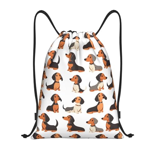 Drawstring Backpack - Dog Cute Dachshund Print Sports Gym Sackpack String Bag For Women Men, Lightweight Draw String Back Bag For Workout Travel