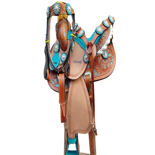 HUMAYL Saddlery Handmade Premium Leather Comfort Western Barrel Racing Saddles for Horses Trail Equestrian Tooled Carved Horse Saddle Size: 10