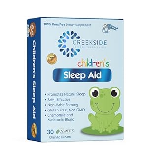 Creekside Naturals Children’s Sleep Aid, with Melatonin and Chamomile, Zero Sugar, Vegan, Pediatrician Formulated, Orange Dream Flavor, 30 EZ Melt Tablets