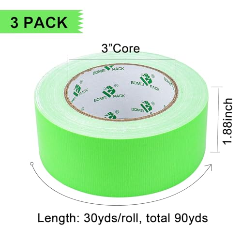 Image of BOMEI PACK Green Duct Tape, 3Rolls Heavy Duty Strong Industrial Color Duct Tape 9mil x 1.88inch x 30yds for Packing and Repairing