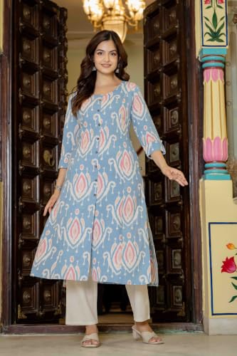 Image of Pistaa's Women's Cotton Relaxed Fit A Line Kurta