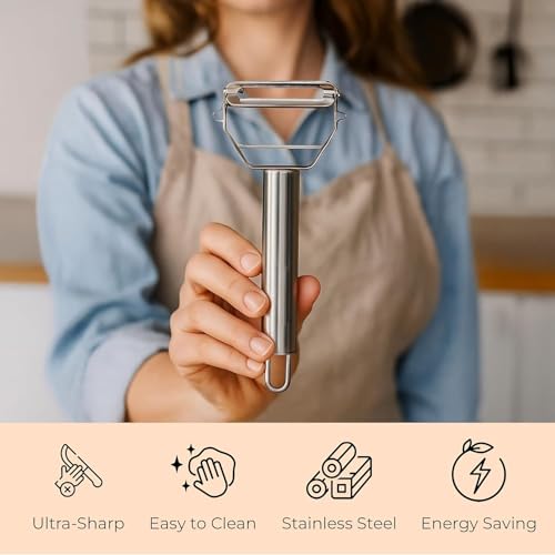 Image of Stainless Steel Vegetable Peeler with Julienne Blade, Potato Peeler & Fruit Slicer, Ergonomic Grip, Easy Clean Kitchen Peeler for Carrot, Cucumber, Apple & Vegetables