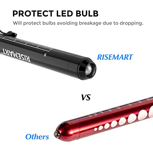 RISEMART Pen Lights for Nurses, 2 Pack Reusable Medical Light with Pupil Gauge and Ruler, White Light LED Penlight for Student Doctors EMT (Black/White) - Image 4