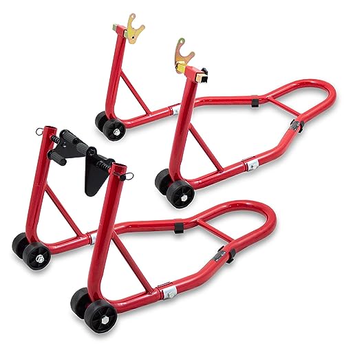 BITUXX Motorradständer hinten & vorn Motorrad Montageständer Transportständer Rot Belastbar bis 250 kg pro Ständer