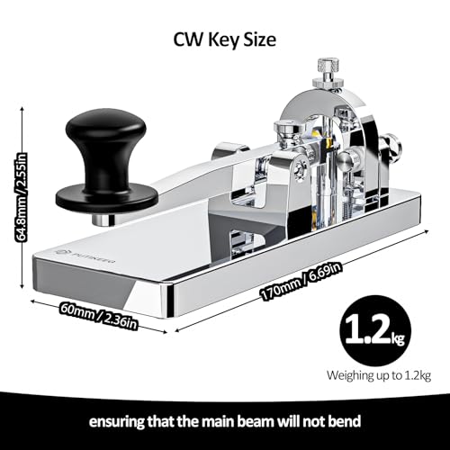 Image of CW Telegraph Key - Heavy Duty Stainless Steel Classical Morse Code Key, Shortwave Radio Ham Send Telegram Practice Oscillator Straight Key (Silver)