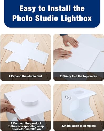 PULUZ Mini Fotobox, 20cm Mini Fotostudio Box Zelt-Set, Weiße Faltbare Softbox mit 20 LED-Leuchten + 6 Hintergründe für die Produktpräsentation