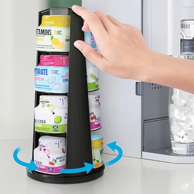 IMPRESA Flavor Pod Holder Compatible with Ninja Thirsti Drink Flavor Pods - Holds 12, Black, 5.5 x 11.5 in - 360 Degree Rotating Base & Rubber Grip for Countertop Storage