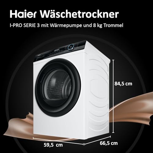 Haier Wärmepumpentrockner 8kg I-PRO SERIE 3 HD80-A2939 I Wäschetrockner mit A++-Effizienz, i-Time & Startzeitvorwahl I Trockner mit 3 Trockenstufen, i-Refresh Dampfprogramm & 3-in-1 Filter I Dryer – Bild 2