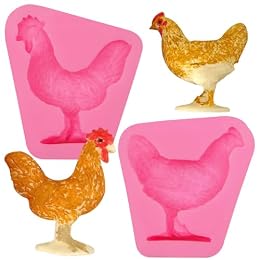 Rooster Hen Silicone Molds 2 Pcs, Farm Animal Chicken Fondant Mold, Chicken Resin Mold for Chocolate Cake Decoration Candy Cupcake Topper Cake Pop Popsicle Polymer Clay Crafts