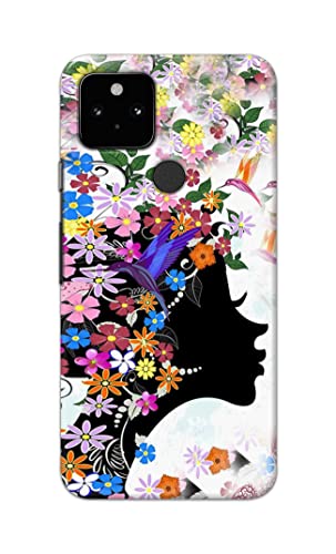 Image of Printed Hard Back Cover Case for Google Pixel 5 Back Cover (Floral Hairstyle Girl) -1803
