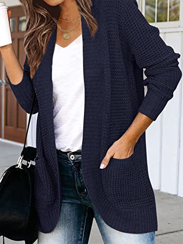 Zesica Women's 2023 Long Sleeve Open Front Casual Lightweight Soft Knit Cardigan Sweater Outerwear,Navy,Small #TOP2