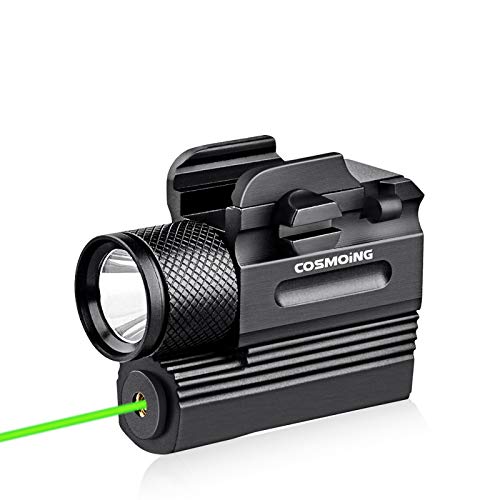 COSMOING Pistol Green Laser Light Combo (Laser Sight Combo) & 600 Lumen Strobe Pistol Flashlight Rail Mount Gun Flashlight with Quick Release for Pistols Handguns,Gun Light,Pistol,Rifles