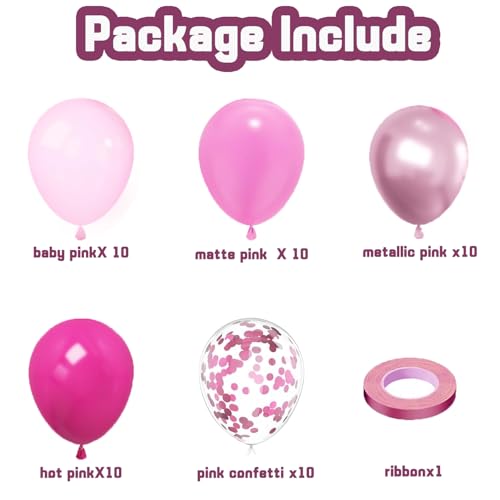 Image of Zesliwy Pink Balloon Hot Pink Balloons Set, 50pcs 12inch Pastel Light Pink Metallic Pink Confetti Balloons for Princess Birthday Wedding Bridal Shower Valentine's Day party Decorations