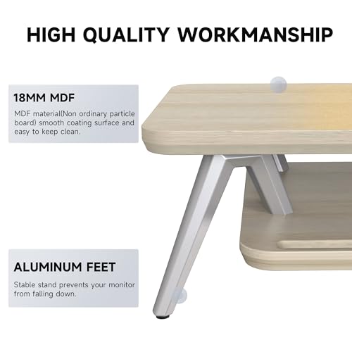 Image of Fenge Dual Monitor Stand, Monitor Stands Riser for 2 monitors, 42.5 Inch Wood Desk Shelf with Storage Organizer and Cable Management for Office Desk Accessories