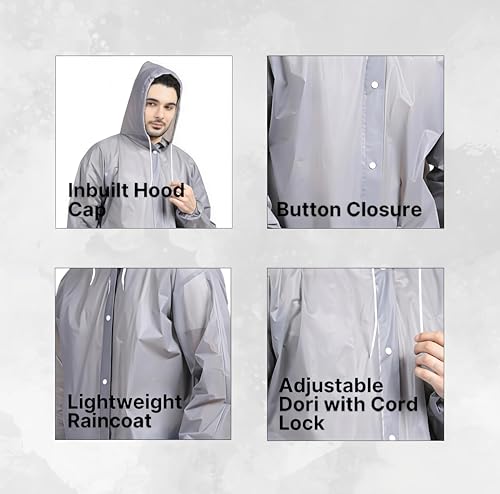 Image of Unisex Hooded Raincoat, Waterproof Long Rain Jacket, Multiple Colours, Reusable