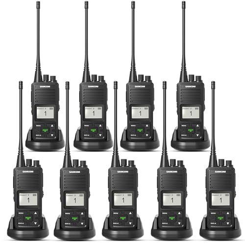 SAMCOM Long Range Two Way Radios 3000mAh High Power 2 Way Radios Rechargeable, 2 Watts UHF Walkie Talkies for Adults with Earpiece, Group PTT Button Programmed Business Radios, 9 Pcs