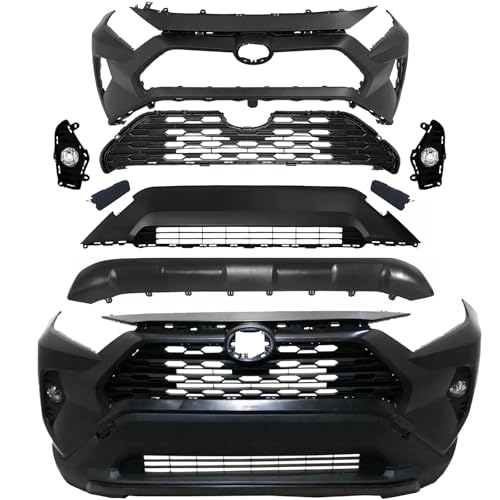 PENSUN Front Bumper Cover Kit Fit for Toyota RAV4 2019 2020 2021 2022, Black Plastic Bumper W/Upper Grille Lower Grill Replacement, Easy Installation