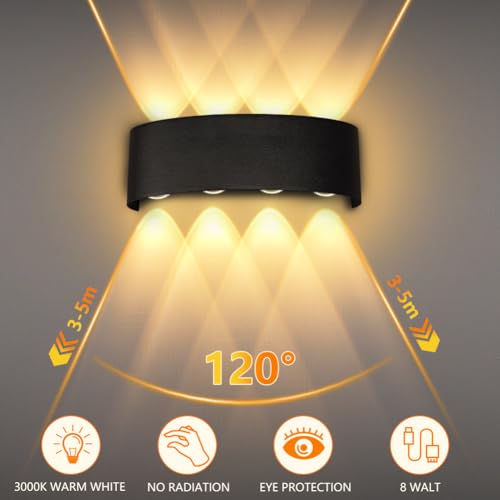 LED Lampade da Parete per Interni, 8W Applique da Parete Interni Lampada, Applique Alluminio Moderno, 3000K bianco caldo, IP65, per Camera da Letto, Scale, Corridoio, Balcon, Soggiorno - Illuminazione - Immagine 2
