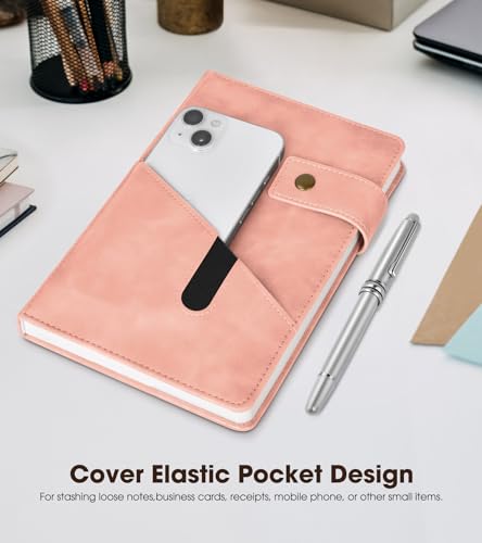 Image of Lined Journal Notebook with Pen, A5 Personalized Hardcover Leather Journal for Men Women, 200 Pages 100 GSM Thick Paper College Ruled Notebooks for Work Travel School Writing Diary 5.9 inch X 8.4 inch Pink
