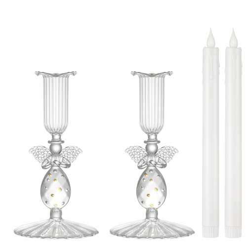 SuJolly Flameless Taper Candle with Vintage Glass...