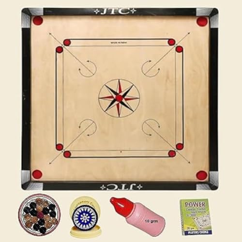 Image of JTC Carrom Board 32 Inch Full Size Matte Finish for Kids Men Women Adults Serious Professional Made of Assam Plywood Carrom Board Best Smooth (32 X 32 INCH)