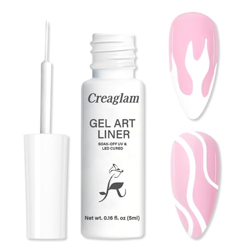 Creaglam White Nail Art Gel Liner with Ultra-Fine Brush Opaque UV Gel for French Nails Minimalist Nail Art & DIY Designs No Streaks Easy Application